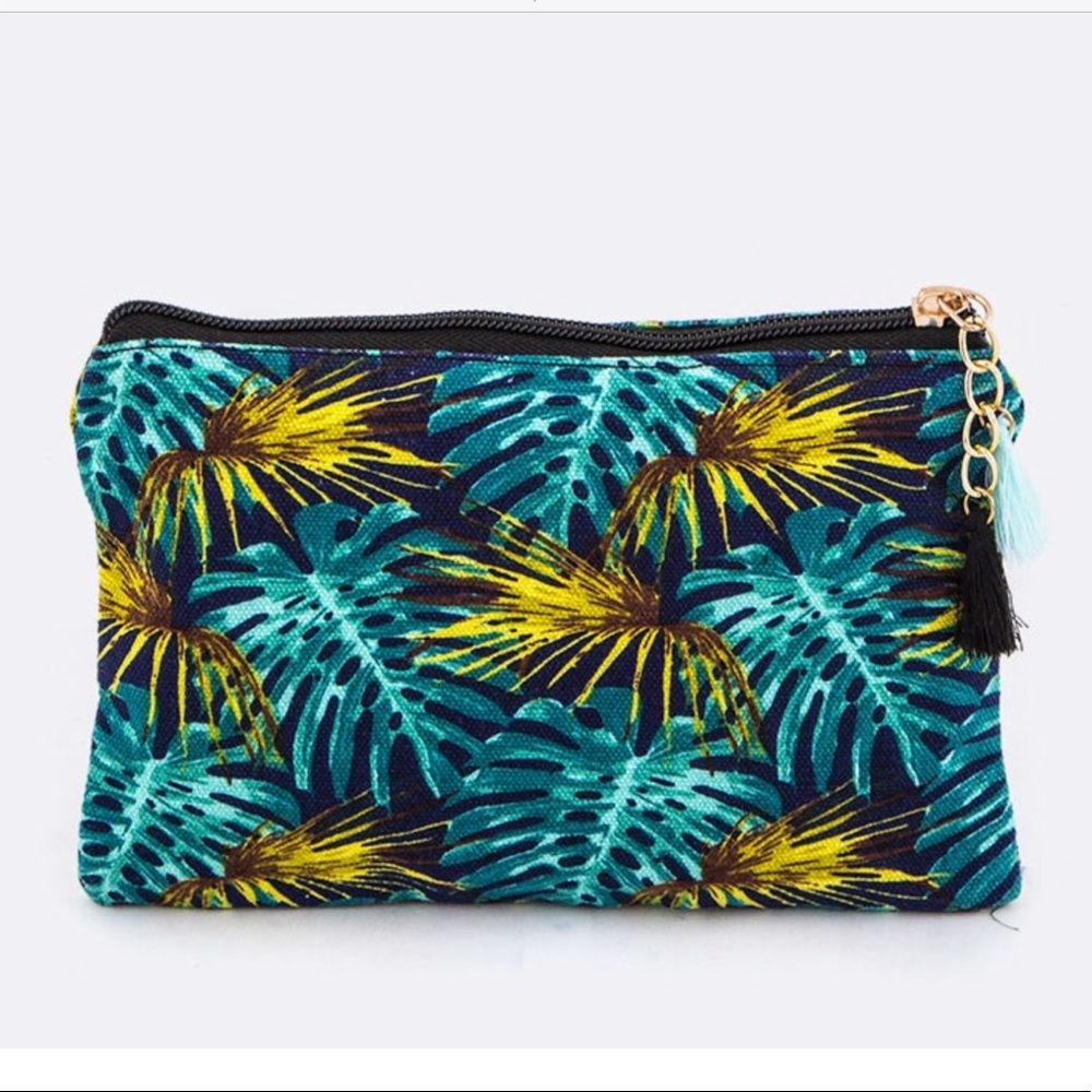 Tropical Print Tasseled ZIP Pouch NEW